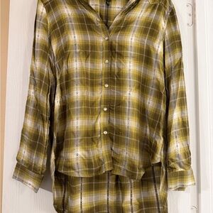 Jane and Delancey Plaid Button-Up pearl snap oversized size small
